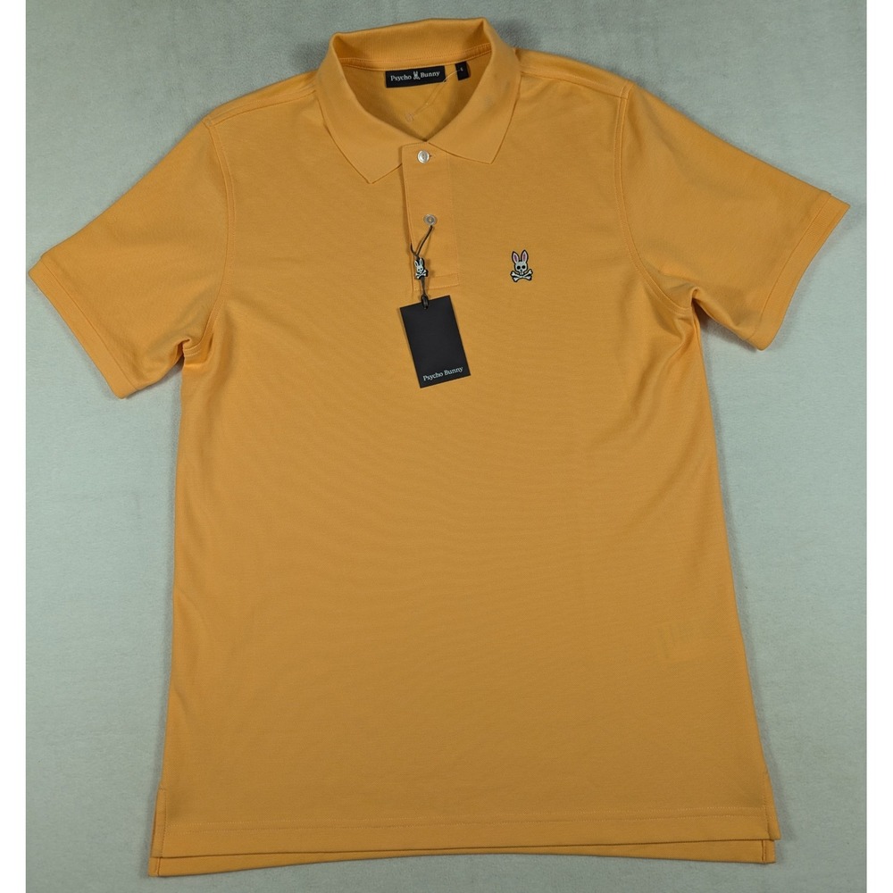 NEW Psycho Bunny Mens Classic Polo Shirt Mock Orange Pima Cotton Size 5 Medium - Picture 2 of 7